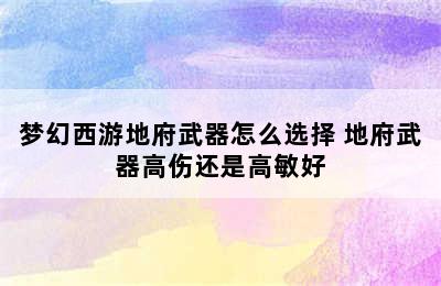 梦幻西游地府武器怎么选择 地府武器高伤还是高敏好